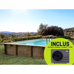 Habitat Et Jardin Piscine Bois En Kit Rectangle " Tampa 145 " - 7.20 X 4.20 X 1.44 +  Pompe à Chaleur - Puissance 6.1 Kw