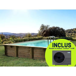 Habitat Et Jardin Piscine Bois En Kit Rectangle " Tampa 145 " - 7.20 X 4.20 X 1.44 +  Pompe à Chaleur - Puissance 6.1 Kw