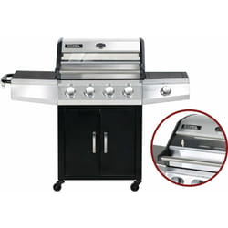 Habitat Et Jardin - Barbecue gaz avec couvercle en verre 'Bingo 5' - 4 brûleurs + 1 latéral + Housse protection - 15.2 kW - Noir