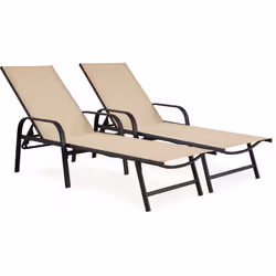 Lot de 2 Bains de soleil "Farniente" - Dimensions : 193 x 59.5 x 45-102.5 cm - Matière : métal - Structure noir + Toile beige ...