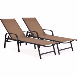 Lot de 2 Bains de soleil "Farniente" - Dimensions : 193 x 59.5 x 45-102.5 cm - Matière : métal - Structure noir + Toile Taupe ...