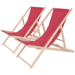 Habitat Et Jardin - Lot de 2 transat en bois 'Chilienne' - 107 x 56.5 x 81 cm - Rouge