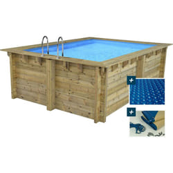 Piscine bois rectangle ' Caimans ' - 4.10 x 3.00 x 1.24 m + Bâche à bulles 180 µ - Bâche hiver 280 g/m²