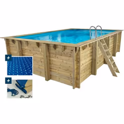 Habitat Et Jardin Piscine Bois Rectangle " Panama "- 6.20 X 4.10 X 1.45 M + Bâche à Bulles 180 µ - Bâche Hiver 280 G/m² +