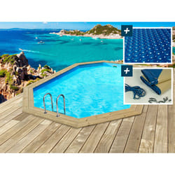 Piscine bois ' Cancun ' - 6.53 x 4.41 x 1.45 m + Bâche à bulles 180 µ - Bâche hiver 280 g/m²