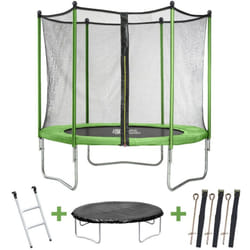 Trampoline ' Yoopi ' - ø 2.44 m - Vert - avec filet + échelle + couverture + kit d'ancrage