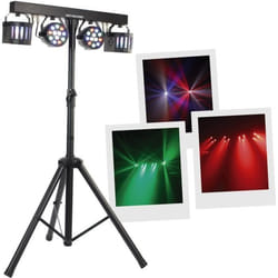 BOOMTONEDJ Party Bar Derby - Stand lumières : 2 projecteurs de 9 LEDs RGBW 1W multicolores 2 Nano Derby 12W trépied