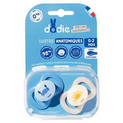 Dodie 2 Sucettes Anatomiques Silicone Spécial Naissance 0-2 Mois - Modèle : Crabe/Soleil