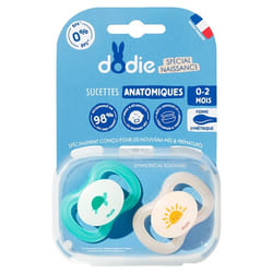 Dodie 2 Sucettes Anatomiques Silicone Spécial Naissance 0-2 Mois - Modèle : Tortue/Soleil