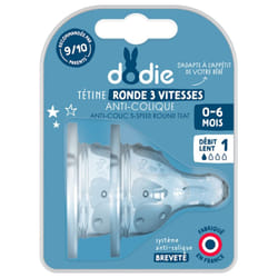 Dodie 2 Tétines Rondes 3 Vitesses Anti-Colique Débit Lent 0-6 Mois