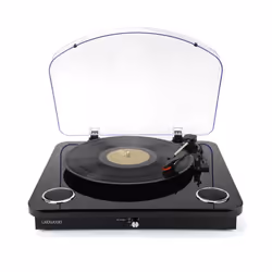 Platine vinyles Ledwood Round 300 Black  - 33-45-78 Tours avec haut-parleurs stéréo 2x5W Bluetooth - Encodage sur USB