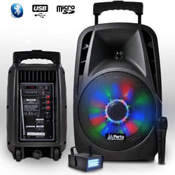 Enceinte PARTY-8LED sur batterie 8 à LEDs RVB 300W - USB/BT/FM + Micro + LEDSTROBE LytOr