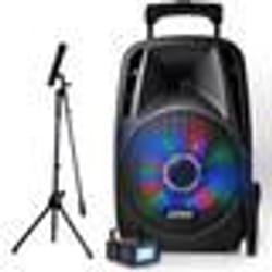 Enceinte Karaoké PARTY-8LED sur batterie 8 à LEDs RVB 300W - USB-BT-FM + Micros CHANT + mini Strobe
