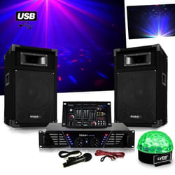 Pack Sono ampli + enceintes 500W + Table de mixage + SIXMAGIC LED RVB