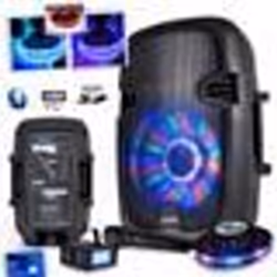 Enceinte mobile batterie PARTY-7LED RVB - 300W - USB/BT/FM + Micro + Effet OVNI LED RVB + Strobe