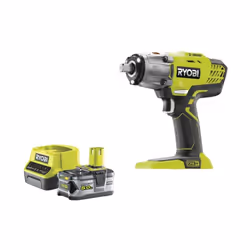 Description générale Pack RYOBI boulonneuse à chocs 18V One+ R18IW3-0 - 1 batterie 5.0Ah - 1 chargeur rapide 2.0Ah RC18120-15 ...