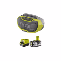 Présentation : Pack RYOBI Radio d'atelier stéréo 18V One+ R18RH-0 - 1 batterie 4.0Ah - 1 chargeur rapide 2.0Ah RC18120-140 , ...