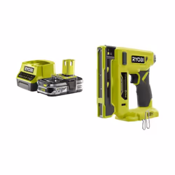 Présentation : Pack RYOBI Agrafeuse 18V R18ST50-0 - 1 Batterie 2.5Ah - 1 Chargeur rapide RC18120-125 , pour fixer différents  ...