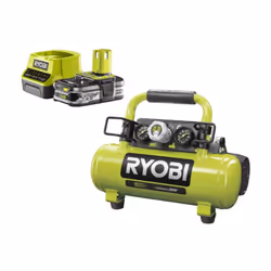 Présentation : Pack RYOBI Compresseur à cuve 18V One Plus - 4L R18AC-0 - 1 Batterie 2.5Ah - 1 Chargeur rapide RC18120-125 , G ...