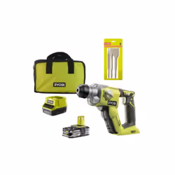 Description générale Pack Marteau perforateur RYOBI 18V One+ - 1 batterie LithiumPlus 2.5Ah - Kit 3 burins SDS+ - RAKSPC03 De ...