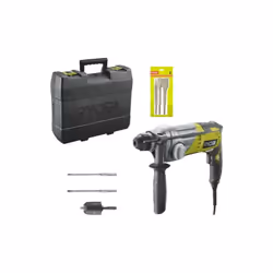 Présentation : Pack Marteau perforateur RYOBI SDSPlus 680 W RSDS680-KA2 - Kit 3 burins SDS+ RIOBY 1 pointe - 1 plat - 1 bêche ...