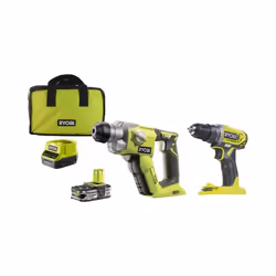 Présentation : Le pack RYOBI contient une perceuse visseuse 18V One Plus R18DD2-0, un marteau perforateur 18V One+ R18SDS-125 ...
