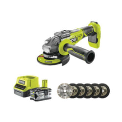 Pack Ryobi meuleuse d'angle brushless 18V One+ - 1 batterie 18V 4.0Ah - 1 chargeur rapide - Kit 6 disques 125 mm