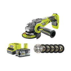 Pack Ryobi meuleuse d'angle brushless 18V One+ R18AG7-0 - 1 batterie 18V 5.0Ah - 1 chargeur rapide - kit de 6 disques 125 mm