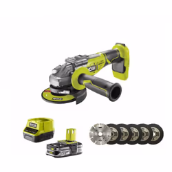 Présentation : Pack RYOBI Meuleuse d'angle brushless 18V One+ R18AG7-0 - 1 Batterie 2.5Ah - 1 Chargeur rapide - kit 6 disque ...