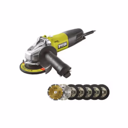 Présentation : Pack RYOBI meuleuse d'angle 800W 125mm - 7 disque diamant et à tronçonner 125 mm , avec une poignée auxiliaire ...