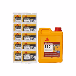 Présentation : Pack Maçonnerie SIKA - 10x SikaCem Fibre 6 150g - Résine d'accrochage SikaLatex 360 2L , idéal pour réaliser m ...