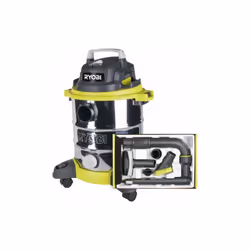 Présentation : Ce pack RYOBI Aspirateur eau et poussière 1250W - 20L - 6 accessoires nettoyage automobile est idéal pour nett ...