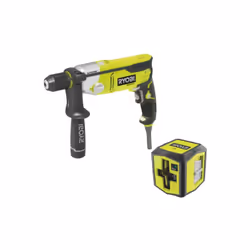 Présentation : Le pack RYOBI contient une perceuse à percussion et un laser croix verte adapté pour réaliser vos travaux de p ...