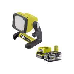 Présentation : Pack RYOBI Projecteur LED 18V One+ 1800 lumens RLFD18-0 - 1 Batterie 5.0Ah - 1 Chargeur rapide RC18120-150 , v ...