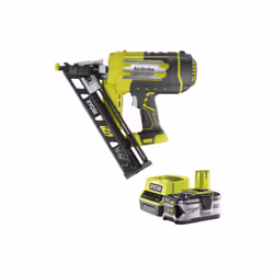 Présentation : Pack RYOBI Cloueur de finition incliné à air comprimé 18V One+ R15GN18-0 - 1 Batterie 4.0Ah - 1 Chargeur rapid ...