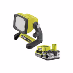 Présentation : Pack RYOBI Projecteur LED 18V One+ 1800 lumens RLFD18-0 - 1 Batterie 4.0Ah - 1 Chargeur rapide RC18120-140 , v ...