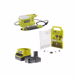 Présentation : Le pack RYOBI - Mini outil multifonction 18V One+ RRT18-0 - Kit 155 accessoires - 1 batterie 2.0Ah - 1 chargeu ...