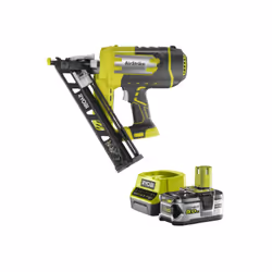 Présentation : Pack RYOBI Cloueur de finition incliné à air comprimé 18V One+ R15GN18-0 - 1 Batterie 5.0Ah - 1 Chargeur rapid ...