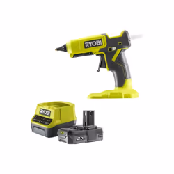 Présentation : Le pack RYOBI Pistolet à colle 18V One+ RGL18-0 - 1 Batterie 2.0 Ah - 1 Chargeur rapide , contient un pistolet ...