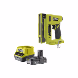 Présentation : Le pack RYOBI Agrafeuse 18V - R18ST50-0 - 1 batterie 2.0Ah - 1 chargeur rapide , contient une agrafeuse pour f ...