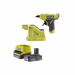 Présentation : Pack RYOBI Pistolet à colle 18V One+ RGLM18-0 - 1 batterie 2.0Ah - 1 chargeur rapide, contient un pistolet à c ...