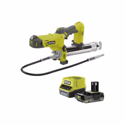 Présentation : Le pack RYOBI pompe à graisse 18V R18GG-0 - 1 batterie 2.0Ah - 1 chargeur rapide RC18120-120 , contient une po ...
