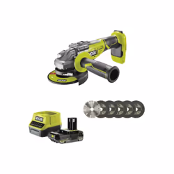 Présentation : Pack RYOBI Meuleuse d'angle brushless R18AG7-0 - 18V One+ - 1 batterie 2.0Ah - 1 chargeur rapide RC18120-120 - ...