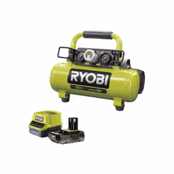 Présentation : Pack RYOBI Compresseur à cuve R18AC-0 - 18V One Plus - 4L - 1 batterie 2.0Ah - 1 chargeur rapide RC18120-120 , ...