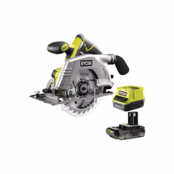 Présentation : Le pack RYOBI contient une scie circulaire 18V One+ et ses accessoires : une batterie 2.0Ah et un chargeur rap ...