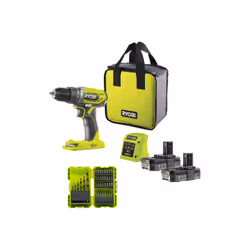 Présentation : Pack RYOBI - Perceuse Visseuse R18DD2-220S - 18V One Plus - 2 batteries 2,0Ah - chargeur - Coffret antichocs e ...