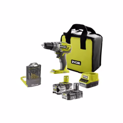 Présentation : Le pack RYOBI Perceuse-visseuse R18DD3-2415BS 18V One+ - 2 batteries 4,0 Ah - 1,5Ah - Chargeur - Coffret 46 ac ...