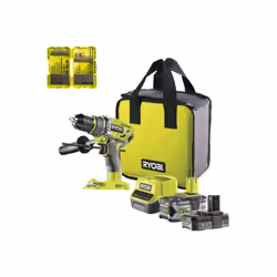 Présentation : Ce pack RYOBI Perceuse-visseuse percussion R18PD7-252S Brushless - 2 batteries 5.0 - 2.0Ah - Chargeur - 32 acc ...