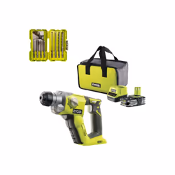 Description générale Ce pack RYOBI - Marteau perforateur R18SDS-125S - 18V One+ - 1 batterie 2.5Ah - 1 chargeur - Coffret emp ...