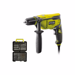 Présentation : Ce pack RYOBI comprend une perceuse à percussion RPD680K - 680W pratique avec sa poignée micro alvéolée GripZo ...